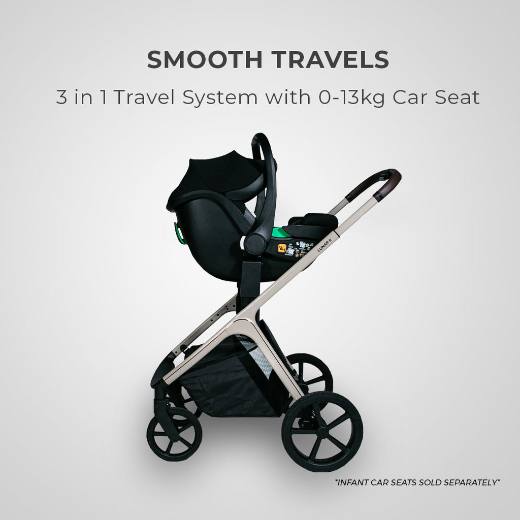 Lunar II Stroller - Mocca, elegant design, luxury and comfort, versatile travel companion for children up to 4 years.