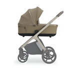 Mocca Lunar II carry cot with canopy, mesh window, and comfortable mattress on stroller frame