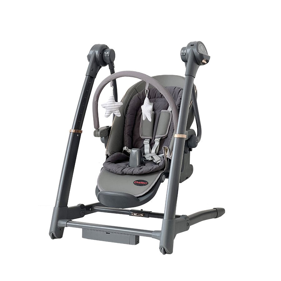 Royal 3 in 1 swing and high chair in grey, versatile baby furniture transitioning between high chair, swing, and seat.