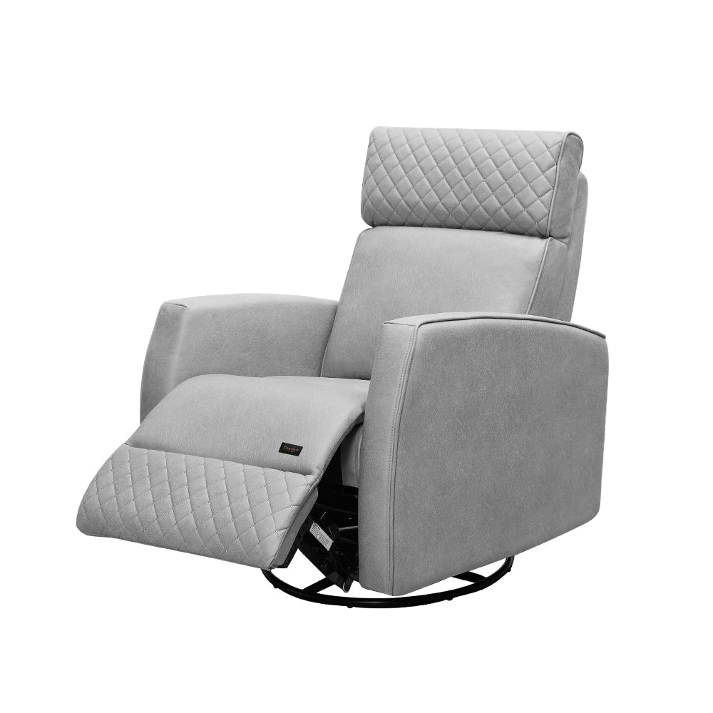 Ruby Motion Nursery Chair with padded seat, headrest, glide, swivel, and recline features.