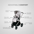 Lunar II Stroller & Carry Cot Travel System in beige with adjustable features and modern design.