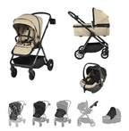 Viano Matrix 3 in 1 Travel System in sand color, showcasing stroller, car seat, and bassinet options for modern families.
